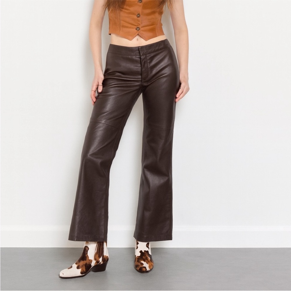 REM Garson dark chocolate brown leather pants
